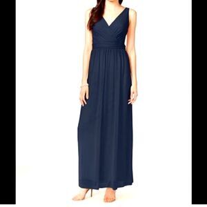 Adrianna Papell Chiffon Draped Maxi Navy Dress size 8